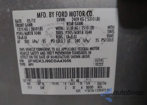 2013 Ford Edge Sel from USA, damaged, VIN 2FMDK3J99DBA43956